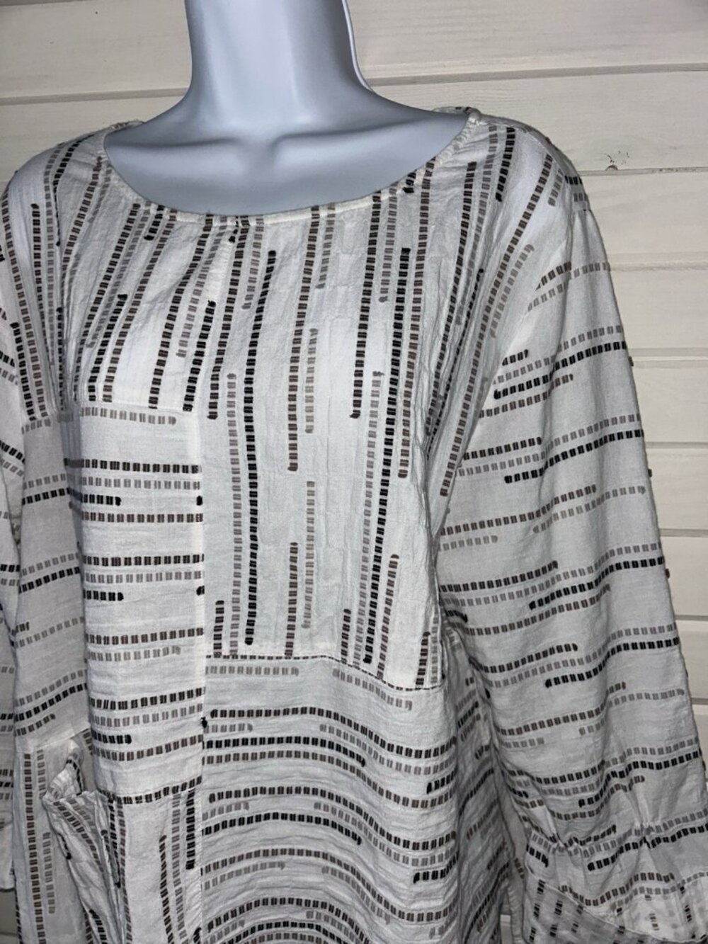 Habitat Clothes to Live In Sz LARGE White Lagenlook Cotton Stretch Tunic EUC